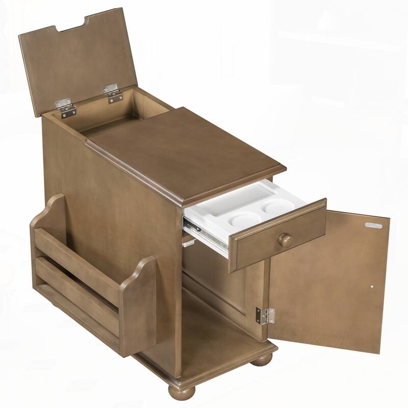 End Table Flip Top Side Table with USB Ports and Bookshelf