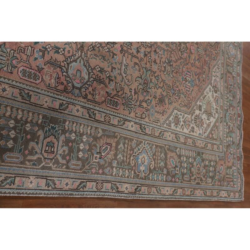 Tabriz Persian Vintage Rug Hand-Knotted Geometric Wool Carpet - 9'7"x 12'6"