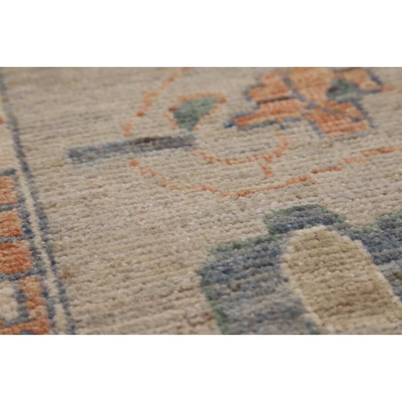 Vegetable Dye Oushak Turkish Large Rug Hand-Knotted Floral Wool Carpet - 9'11"x 14'8"