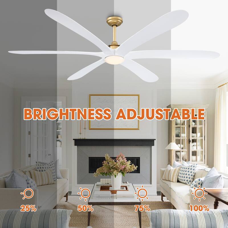 72-inch White 6-Blade DC Motor Gold Ceiling Fan with Light and Remote