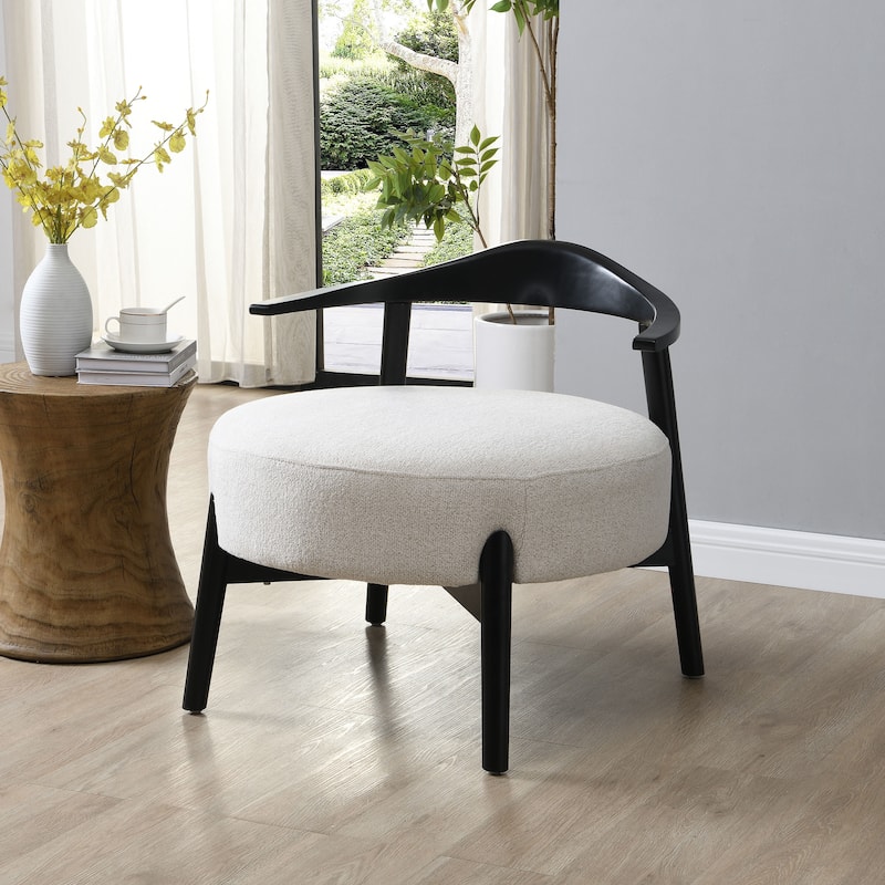 Ipomoea Indoor Boucle Accent Chair With Camel Back by Christopher Knight Home - Black Frame+Beige Fabric