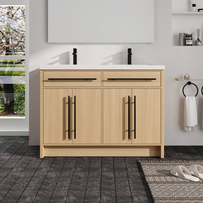Malwee 48"/60" Bathroom Vanity with Sink, FreeStanding Vanity with 4 Soft Close Doors and 2 Adjustable Shelves - 47.6"×18.3"×35.4"