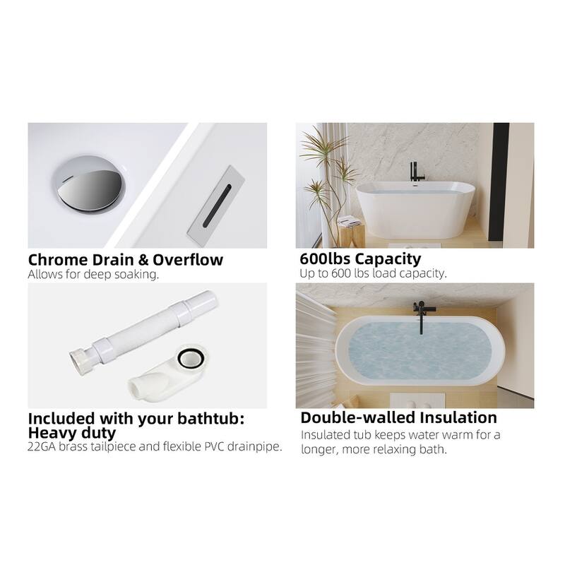 GDFStudio - Lillian Modern Freestanding Acrylic Soaking Bathtub with Ergonomic Comfort Design