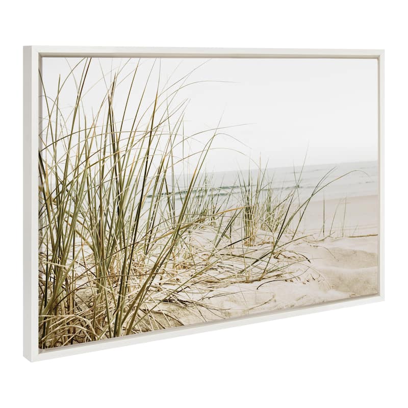Kate and Laurel Sylvie Calming Beach Grass Framed Canvas by The Creative Bunch Studio - 23x33 - White