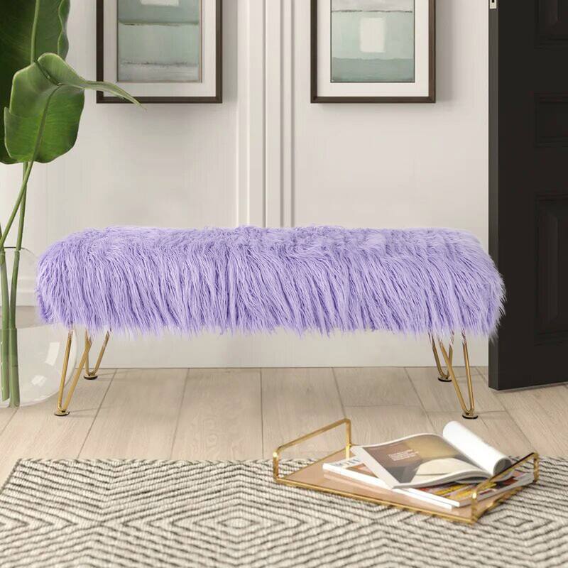 Home Soft Things Mongolian Ottoman Bench with Gold Metal Legs