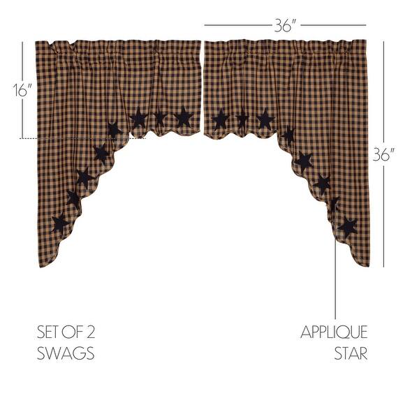 dimension image slide 0 of 2, Primitive Kitchen Curtains VHC Burgundy Check Swag Pair Rod Pocket Cotton Check - Swag 36x36x16