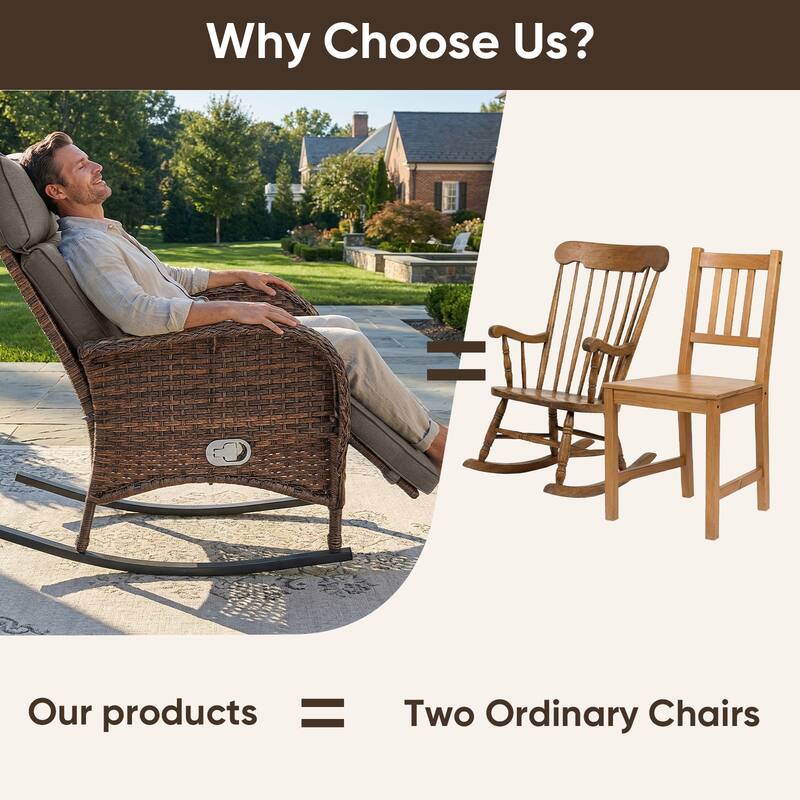 Pocassy Patio Versatile Outdoor Recliner Rocker Chair Table with Thick Cushion