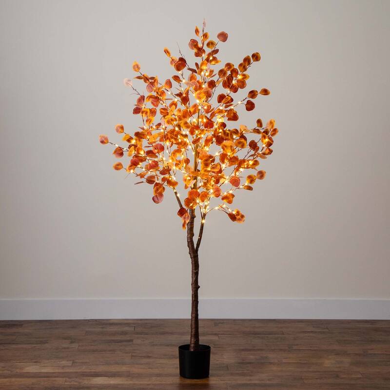 Pre-Lit Artificial Eucalyptus Tree - 6’ - Warm White LED Lights