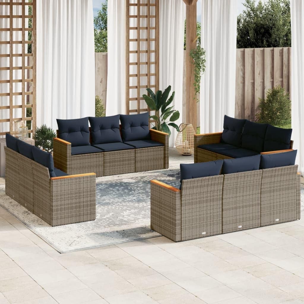 vidaXL Patio Sofa Set with Cushions Outdoor Conversation Furniture Poly Rattan - 21.7x 24.4x 27.2