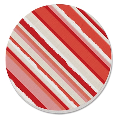 Candy Cane Stripes 4 Pack Absorbent Stone Coaster with Protective Cork Backing Made in The USA 4" Round, Easily Wipes Clean