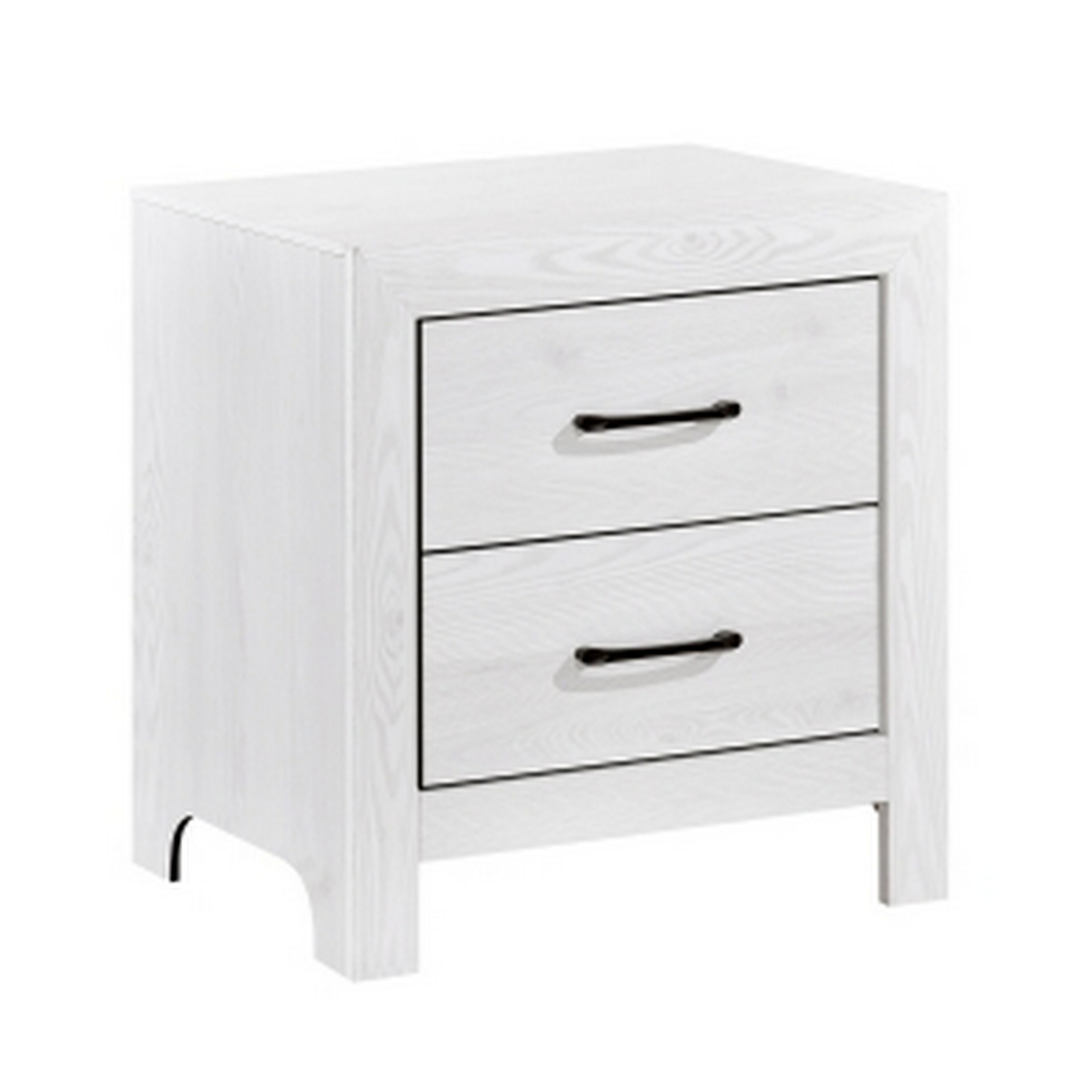 Benjara Eby 24 Inch Nightstand, 2 Drawers with Black Nickel Handles, White Finish