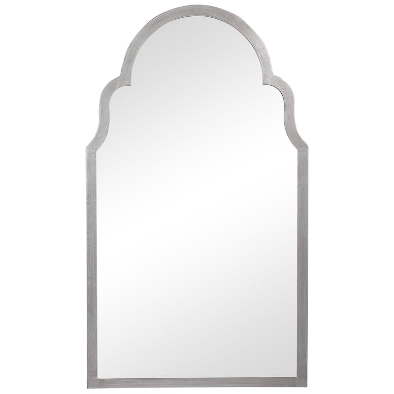 Sleek Elongated Quatrefoil Frame Mirror, Silver