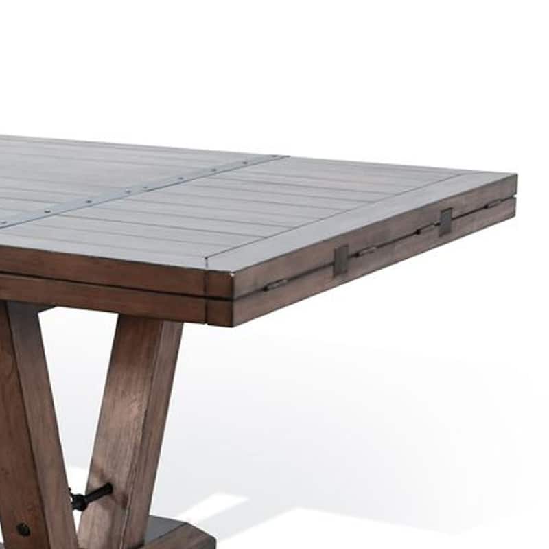 Yael Dining Table, 108-140 Inch 8 to 14 Seater, Brown Mahogany Wood - Natural Brown, Black