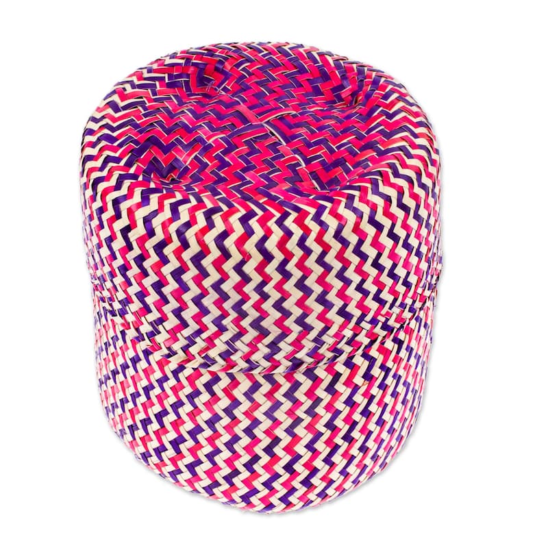 Novica Handmade Tiger In Fuchsia Natural Fiber Basket
