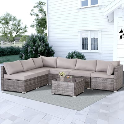 7-Piece Wicker Patio Conversation Set with Cushions,6 Sofas, 1 Table