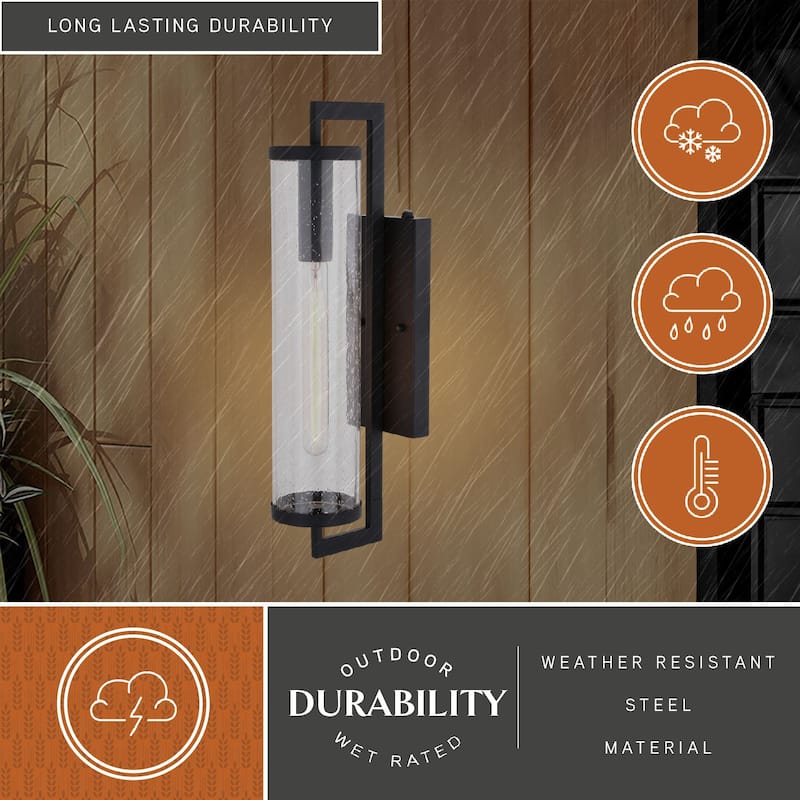 Morgan Park 1-Light Dusk to Dawn Modern Outdoor Wall Sconce with Clear Seeded Cylinder Glass Shade, Exterior Lantern