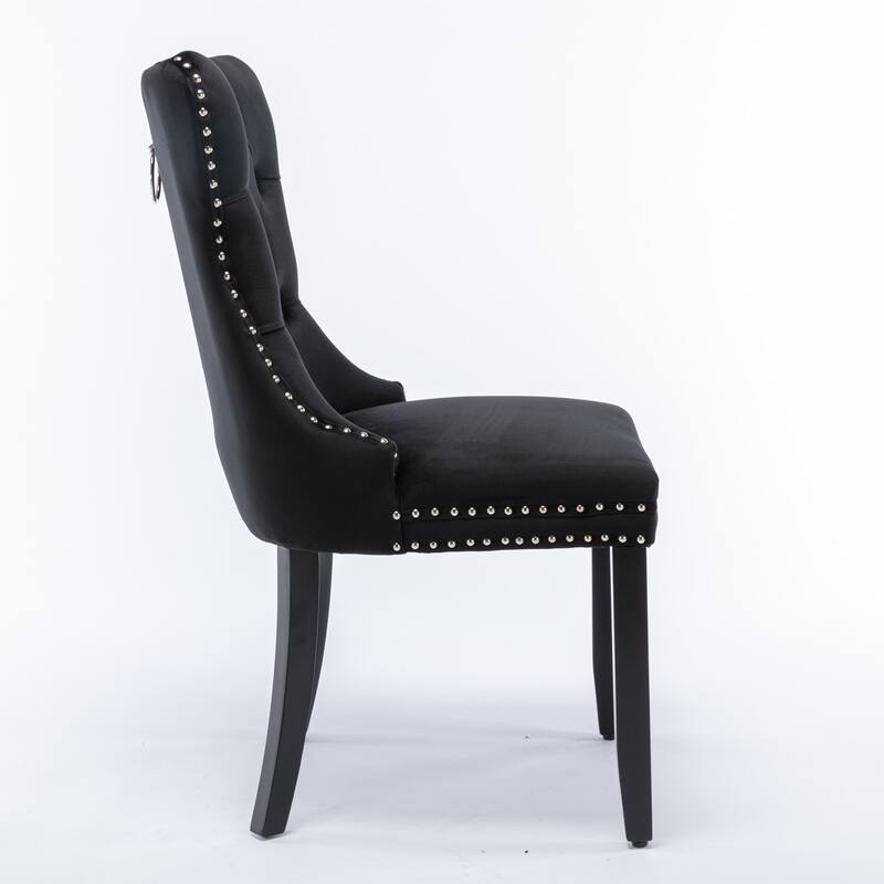 Nikki Collection Modern, High-end Tufted Solid Wood Velvet Upholstered Dining Chair with Wood Legs Nailhead Trim 2-Pcs Set