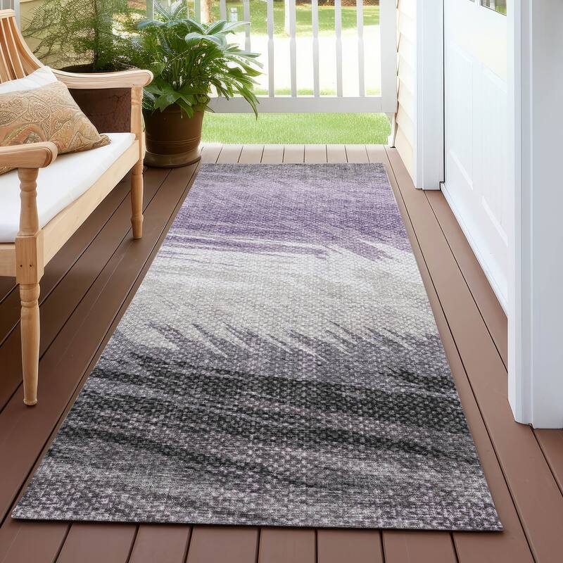 Machine Washable Indoor/ OutdoorAbstract Brushstrokes Chantille Rug - Lavender - 2'3" x 7'6"