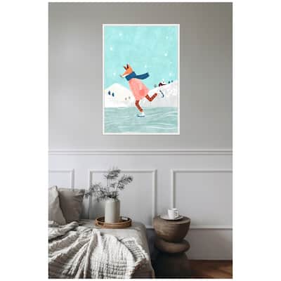 Kate and Laurel Sylvie Framed Canvas Skating Fox by Tania Garcia