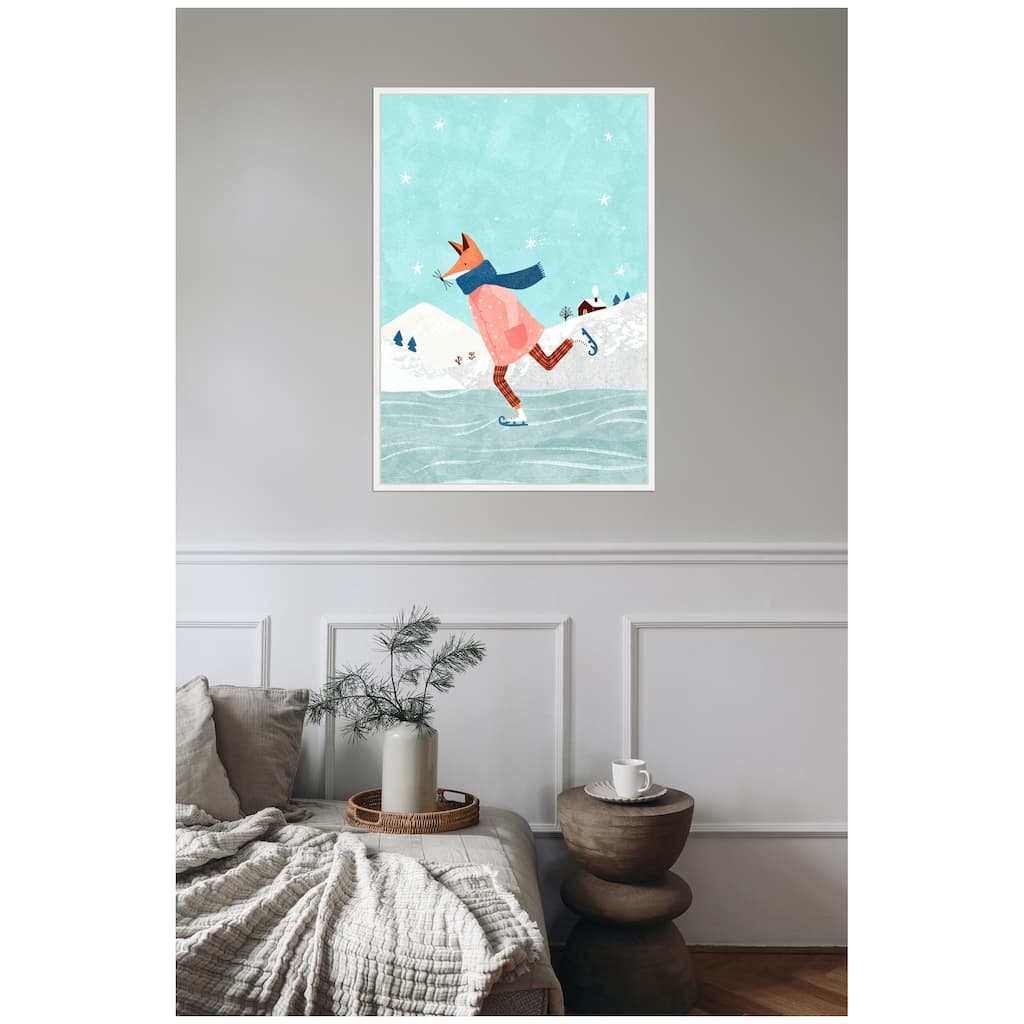 Kate and Laurel Sylvie Framed Canvas Skating Fox by Tania Garcia