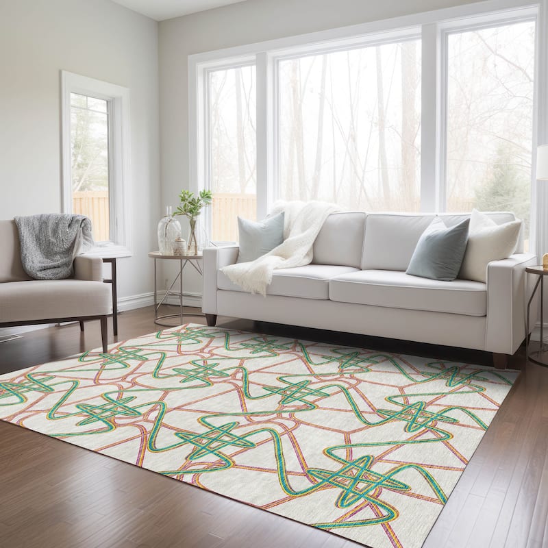 Machine Washable Indoor/ Outdoor Contemporary Links Chantille Rug