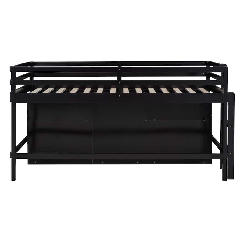 Espresso Twin Size Solid Wood Loft Bed with 4 Drawers, Underneath Cabinet and Shelves