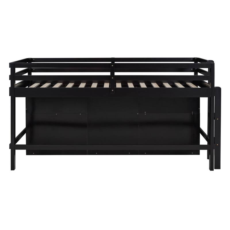 Space-Saving Twin Loft Bed with Drawers, Cabinet, and Shelves in Espresso