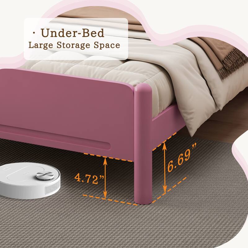 Queen Size Pink Wood Platform Bed with Headboard, Solid Wood Legs, 10-Slat Mattress Foundation, No Box Spring Needed