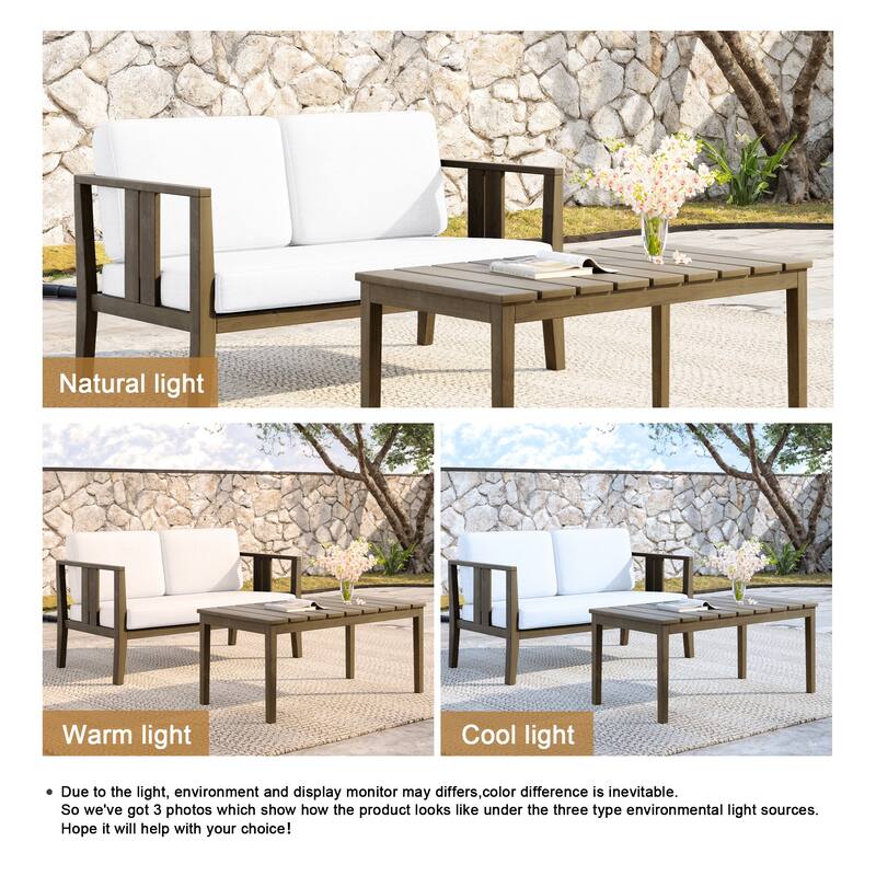 Teak Wood Water Resistant Outdoor Loveseat and Coffee Table Set (Set of 2)