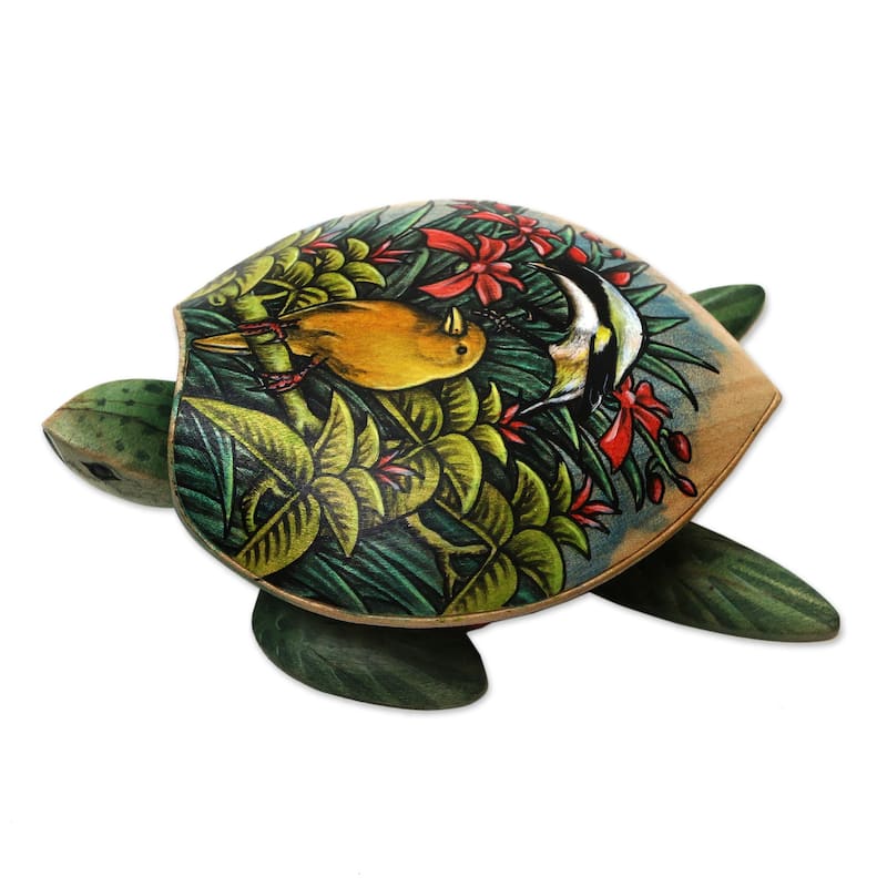 Novica Handmade Forest Turtle Hand-Painted Wood Jewelry Box