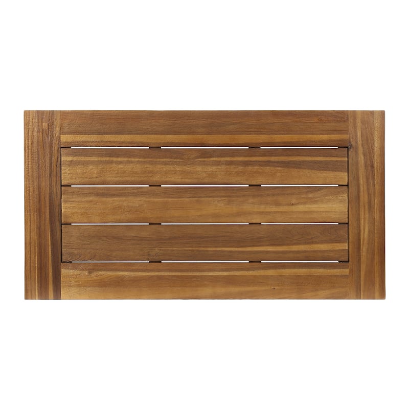 Industrial Acacia Wood Coffee Table with Slat Panel Top and Metal Frame