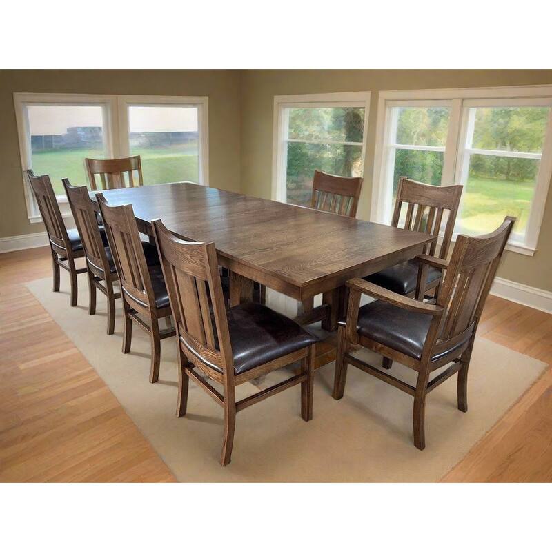 Mission Quarter Sawn Oak Dining Table and Chairs Set (Dining table with 2 leaves and 10 side chairs - Walnut stain)