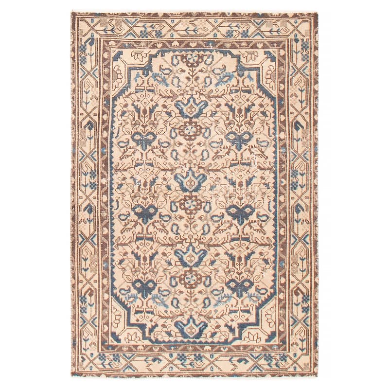 ECARPETGALLERY Hand-knotted Antalya Vintage Beige Wool Rug - 3'4 x 4'10 - Beige - 3'4 x 4'10