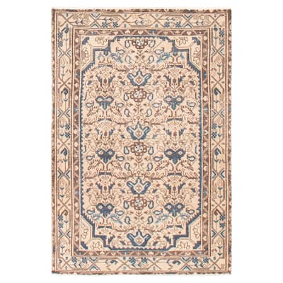 ECARPETGALLERY Hand-knotted Antalya Vintage Beige Wool Rug - 3'4 x 4'10