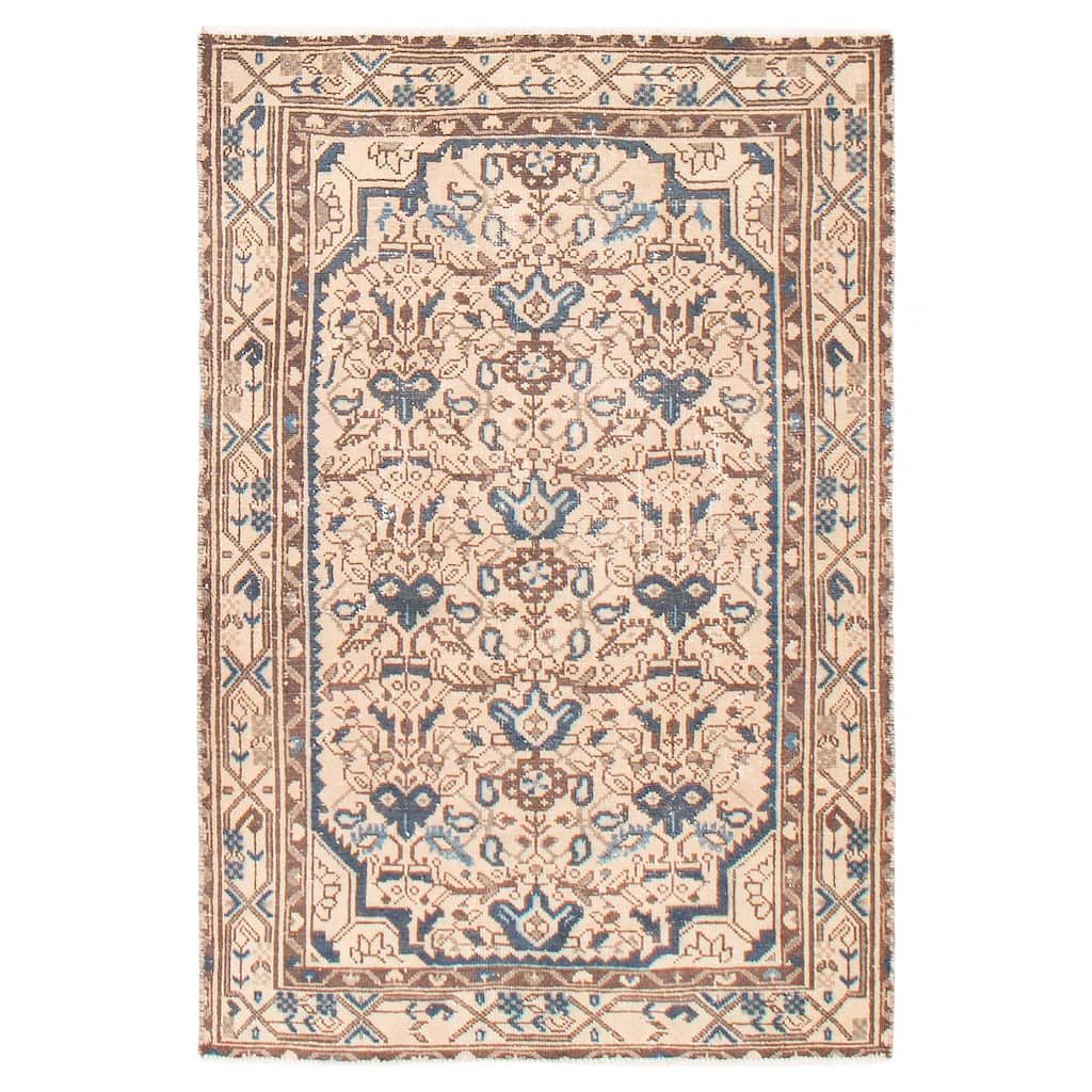 ECARPETGALLERY Hand-knotted Antalya Vintage Beige Wool Rug - 3'4 x 4'10