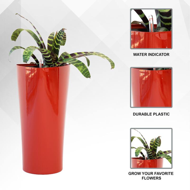 XBrand 22.4" H Plastic Self Watering Indoor Outdoor Triangle Planter Pot w/Glossy Finish, Tall Decorative Gardening Pot