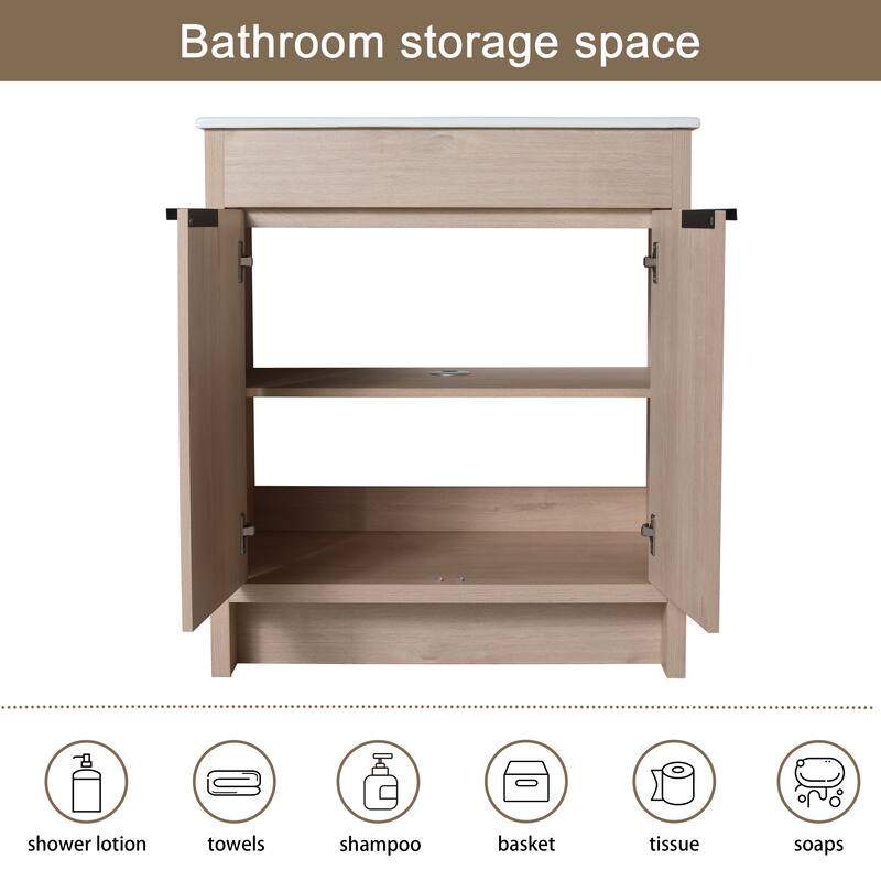 Malwee 24"/30"/36" FreeStanding Bathroom Vanity, Floor Stand Bathroom Vanity with Sink,Soft Close Door and Adjustable shelf