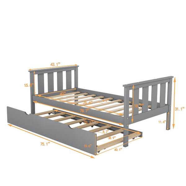 Twin Bed Frame Wood Platform Bed with Pull Out Trundle and Headboard and Footboard
