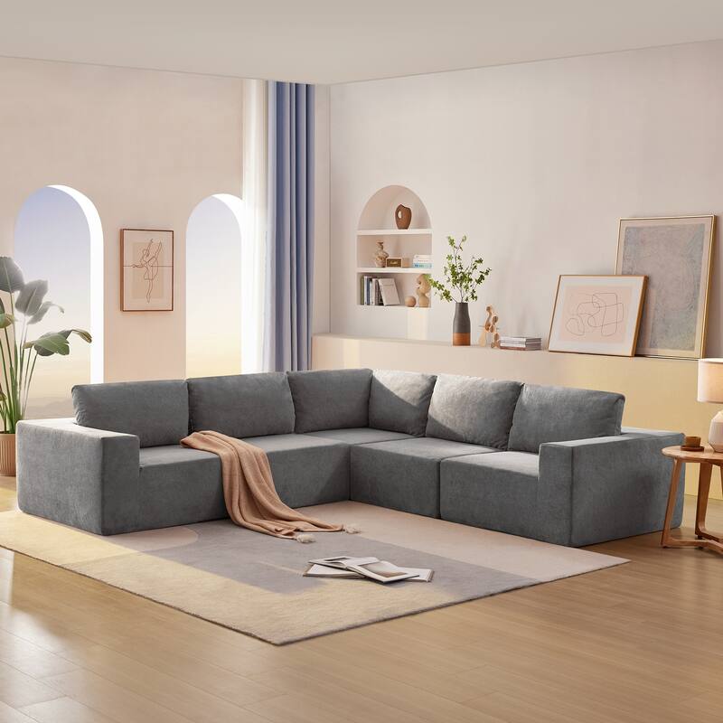 5 Pieces Sectional Sofa Set, Modular Sectional Sofa Convertible Sleeper Sofa Bed for Living Room, Free Combination Floor Couch