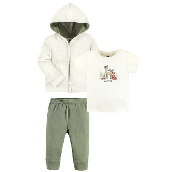 slide 1 of 1, Hudson Baby Toddler Cotton Hoodie, Bodysuit or Tee Top and Pant Set, Forest Animals 3T - Forest Animals