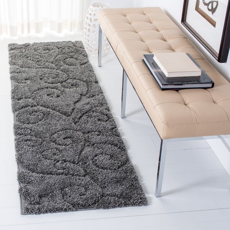 SAFAVIEH Florida Shag Shahin Scroll 1.2-inch Thick Textured Rug - 2'3" x 13' Runner - Grey