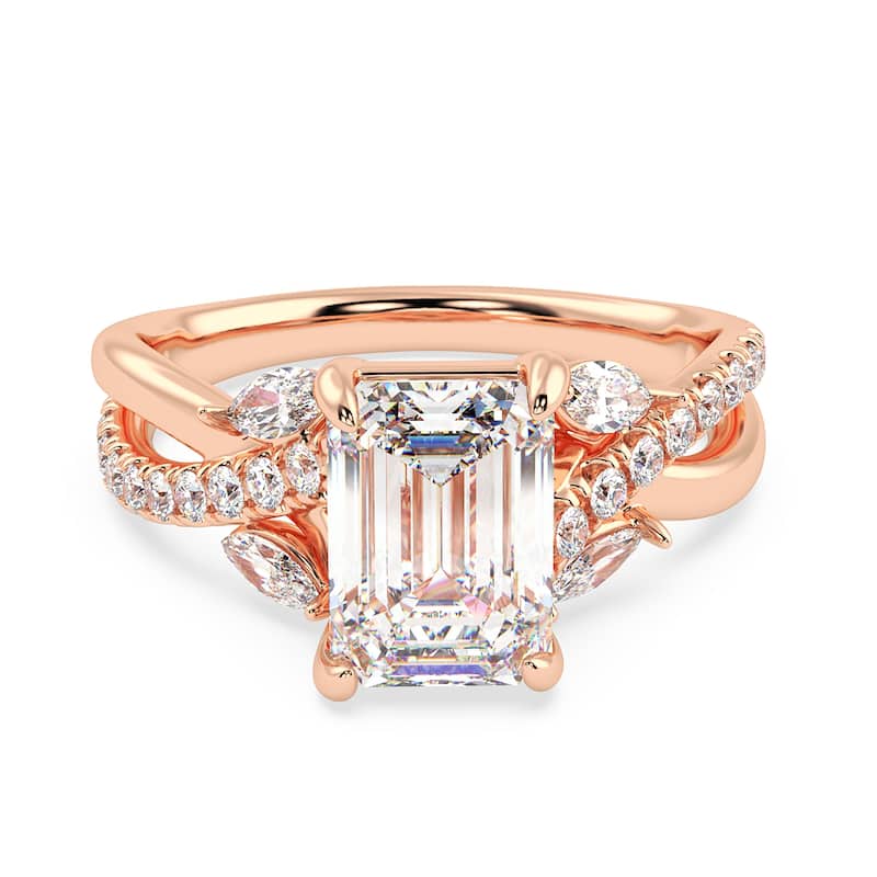 Auriya 14k Gold 6 3/5ctw Lab Grown Emerald Nature's Inspired Diamond Engagement Ring (F-G VS) - Rose - 4.5