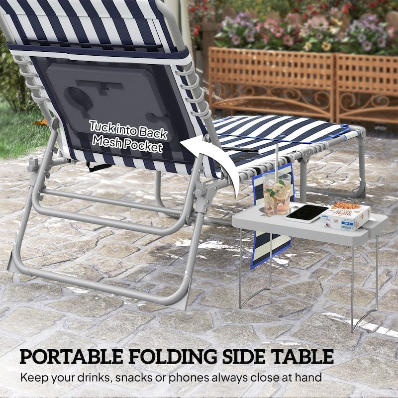 Outsunny Tanning Chair Set of 2 with Face Hole, Side Table, 5-Position Reclining Folding Chaise Lounge Chair