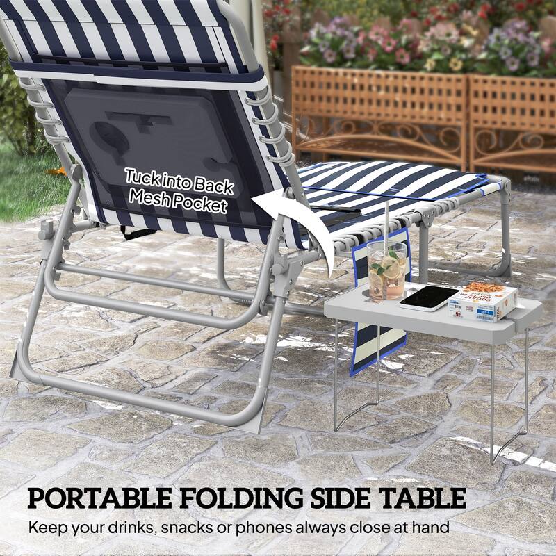 Outsunny Tanning Chair with Face Hole, Side Table, 5-Position Reclining Folding Chaise Lounge Chair