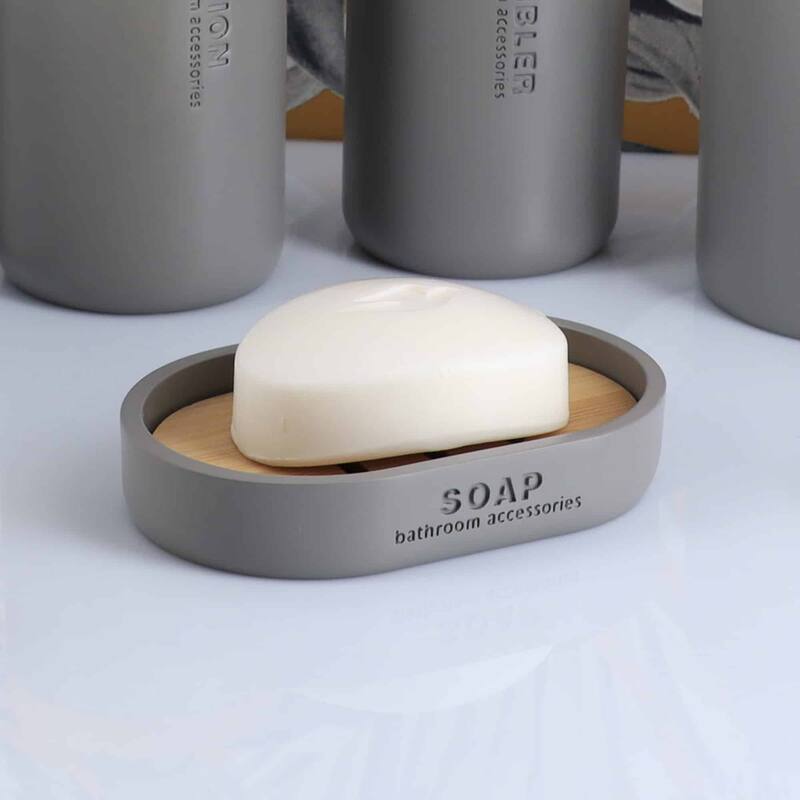 Chic Polyresin Soap Dish with Draining Bamboo Insert - 5 L x 3.4 W x 1 H - Gray