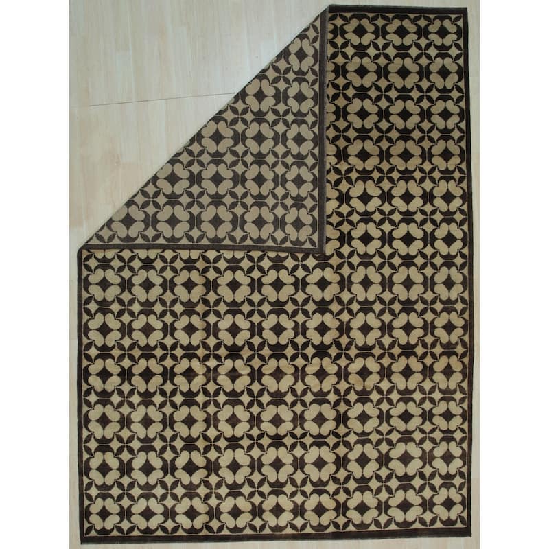 Black Handmade Wool Transitional Rug 10' x 14' - Hand Knotted Natural Dyes Soft Pile Cotton Foundation - N/A