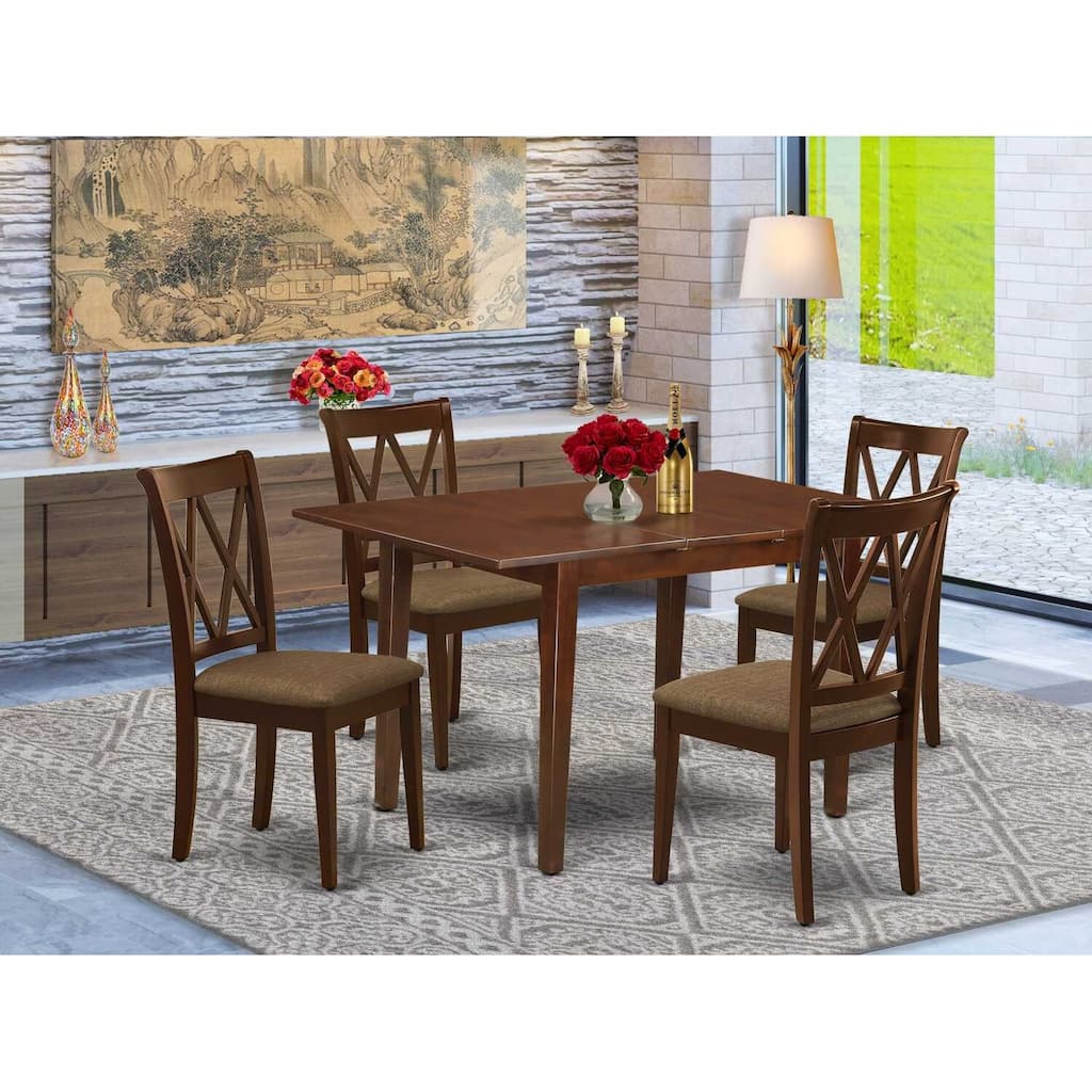 5-Piece Mahogany Finish Solid Wood Top - Rectangular Dining Room Set - Seats 4
