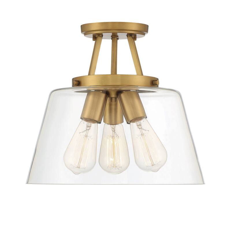 Savoy House Calhoun 3 Light 13" Wide Semi-Flush Ceiling Fixture - Warm Brass