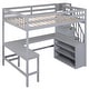 preview thumbnail 13 of 32, Full Size Loft Bed with Built-in L Shaped Desk & 3 Storage Shelves, Wooden Bedframe w/Storage Stairs & Full-Length Guardrail