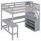 preview thumbnail 31 of 34, Full Size Loft Kids Bed with Built-in L-Shaped Desk and Three-Tier Storage Shelves and Staircase,Ladder,Guardrail